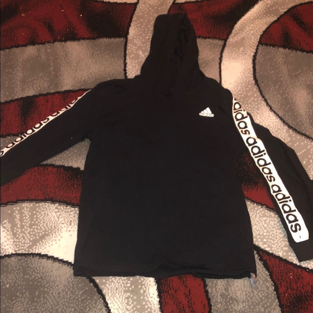 NEW Adidas Black Hoodie with White Logo Sleeves